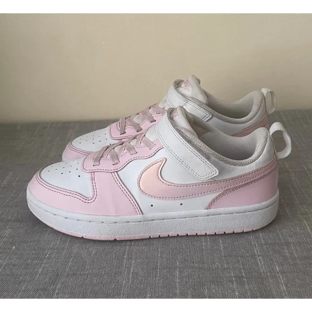 NIKE Court Borough Low Recraft Youth Girls Size 2 Pink White Sneakers